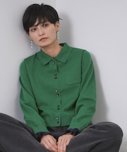 袖口ドッキング ポロ衿デザインニット【洗濯機洗い可】
