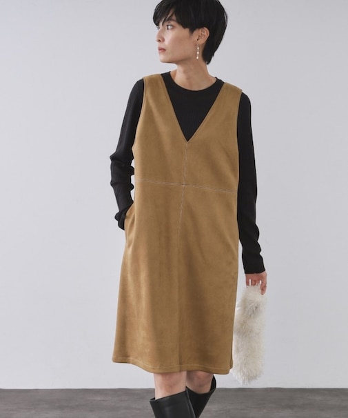 スエードライクVネックジャンドレ【洗濯機OK】