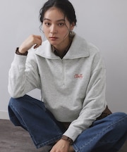 ロゴ刺繍ハーフジップ裏毛トップス【洗濯機洗い可】