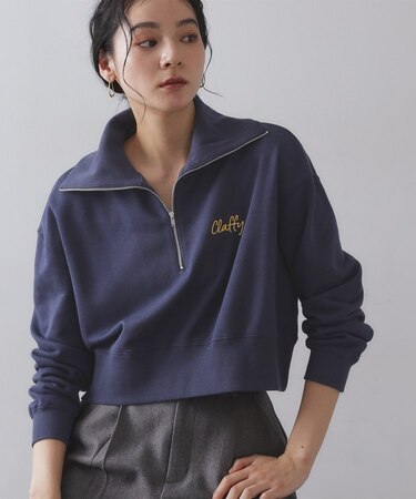 ロゴ刺繍ハーフジップトップス【洗濯機OK】