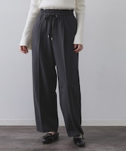 ピンストライプイージーワイドパンツ【吸湿発熱/ストレッチ/洗濯機OK】