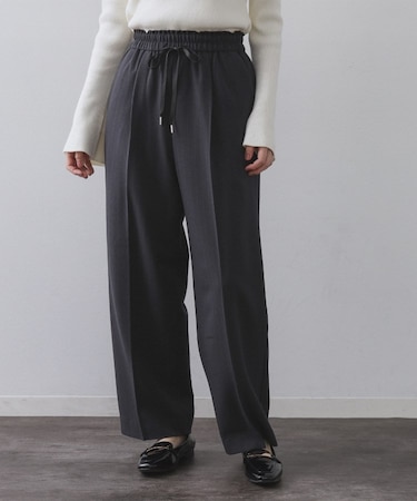 ピンストライプイージーワイドパンツ【吸湿発熱/ストレッチ/洗濯機OK】