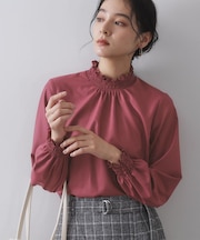 シャーリングハイネックブラウス【洗濯機OK】