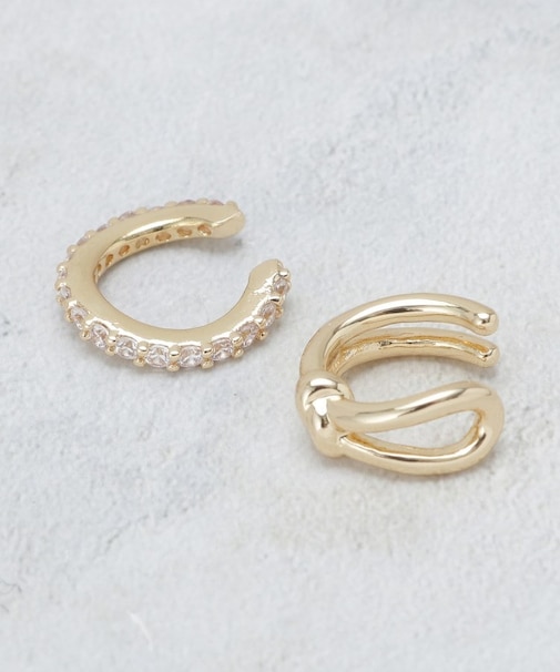 ビジュー×メタル 2個SETイヤカフ