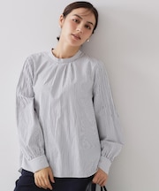 ≪通勤・セレモニー対応≫袖タックボリュームブラウス【洗濯機OK】