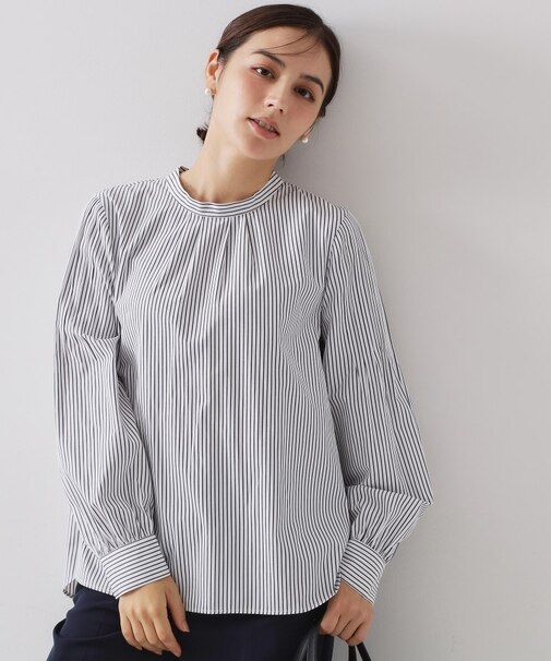 ≪通勤・セレモニー対応≫袖タックボリュームブラウス【洗濯機OK】