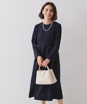 ≪通勤・セレモニー対応≫フィットアンドフレアワンピースダブルクロス【洗濯機OK】