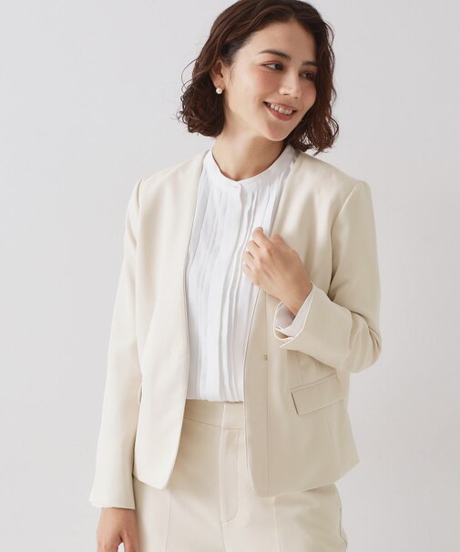 ≪通勤・セレモニー/セットアップ対応≫ パイピングVネックジャケット【洗濯機OK】