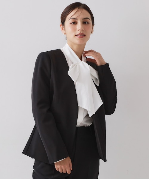 手洗い可能/ダブルクロス] ◇D ノーラペル ジャケット｜グリーン