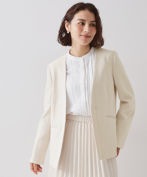 ≪通勤・セレモニー/セットアップ対応≫ Vネックジャケット/ダブルクロス【洗濯機OK】