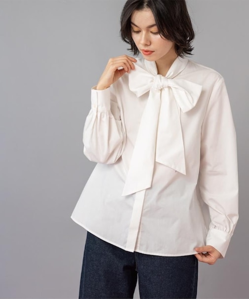 ≪通勤・セレモニー対応≫ボウタイシャツブラウス【洗濯機OK】