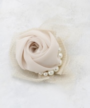 ラメチュールシフォン×フェイクパールコサージュ