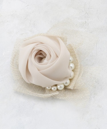 ラメチュールシフォン×フェイクパールコサージュ