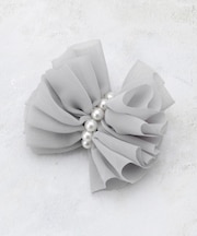 シフォン×フェイクパール リボン型コサージュ