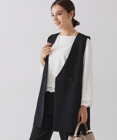 ≪通勤・セレモニー対応≫Vネックミドルジレ【洗濯機OK】