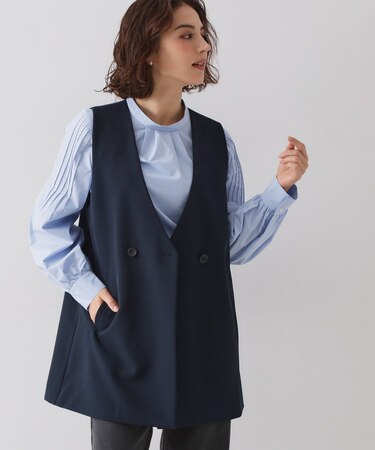 ≪通勤・セレモニー対応≫Vネックミドルジレ【洗濯機OK】