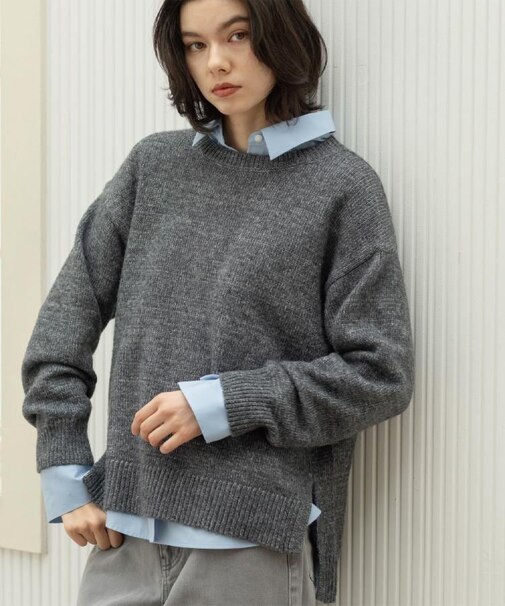 リラクシークルーネックニット【洗濯機OK】