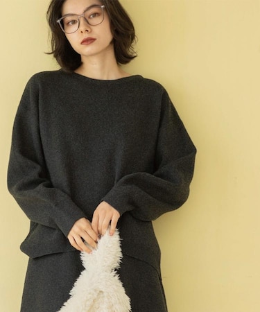 サイド編地切替ニットトップス/セットアップ対応【洗濯機OK】