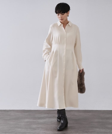 ウエストタックフィット&フレアワンピース【洗濯機OK】