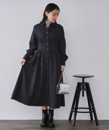 ウエストタックフィット&フレアワンピース【洗濯機OK】