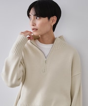 ハーフジップミドルゲージニット【洗濯機OK】