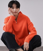 ハーフジップミドルゲージニット【洗濯機OK】