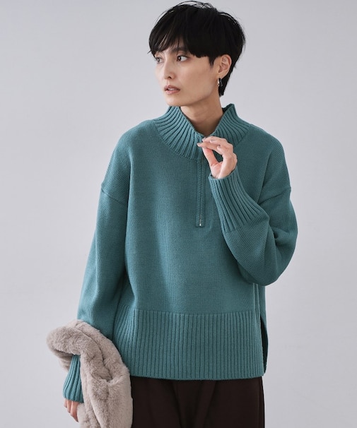 ハーフジップミドルゲージニット【洗濯機OK】