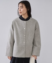 ウールライクメルトン ノーカラーコート【洗濯機OK】