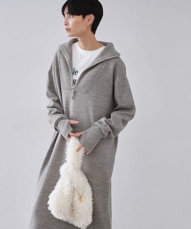 ハーフジップニットワンピース【洗濯機OK】