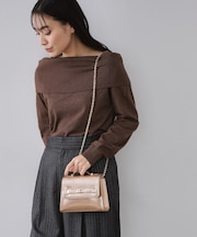 シャイニー合皮スクエアデザインチェーンミニショルダーバッグ