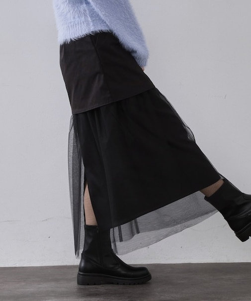 チュールドッキングデザインスカート【洗濯機OK】