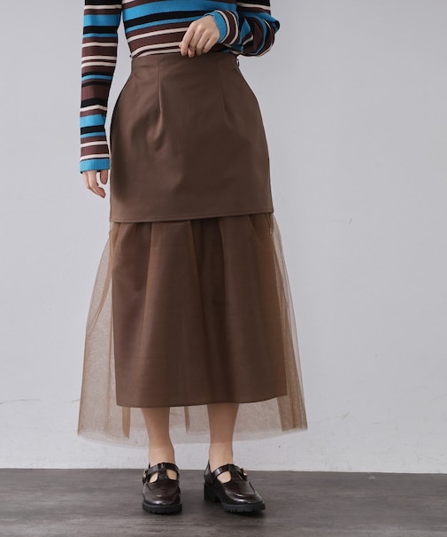 チュールドッキングデザインスカート【洗濯機OK】