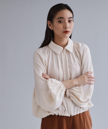 【es】ヴィンテージサテン ボリュームジップブラウス【洗濯機OK】