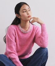 ビジューネックミドルゲージニット【洗濯機OK】