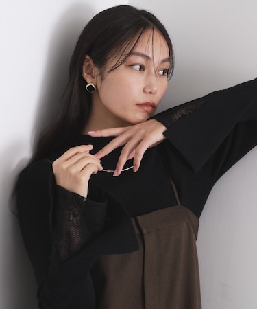 レースフレアハイネックリブニット【洗濯機OK】