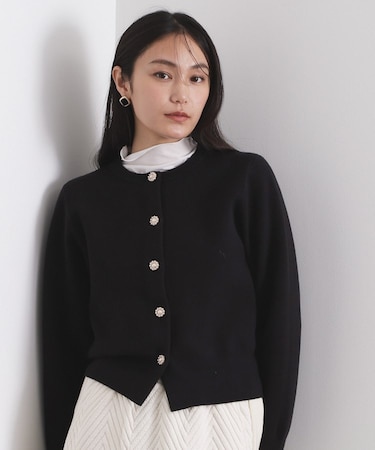 フェイクパールビジューボタンニットカーディガン【洗濯機OK】
