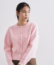 フェイクパールビジューボタンニットカーディガン【洗濯機OK】