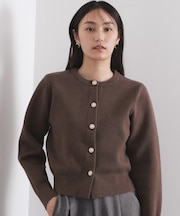 フェイクパールビジューボタンニットカーディガン【洗濯機OK】