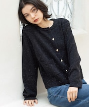 金ボタンラメニットカーディガン【洗濯機OK】