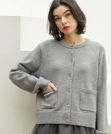 金ボタンラメニットカーディガン【洗濯機OK】