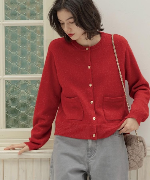 金ボタンラメニットカーディガン【洗濯機OK】