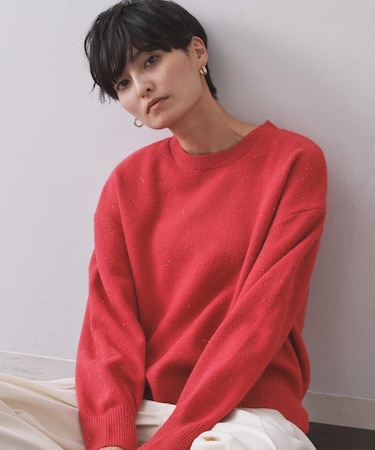 きらきらクルーミドルゲージニット【洗濯機OK】