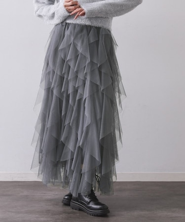 ラッフルチュールイージースカート【洗濯機OK】