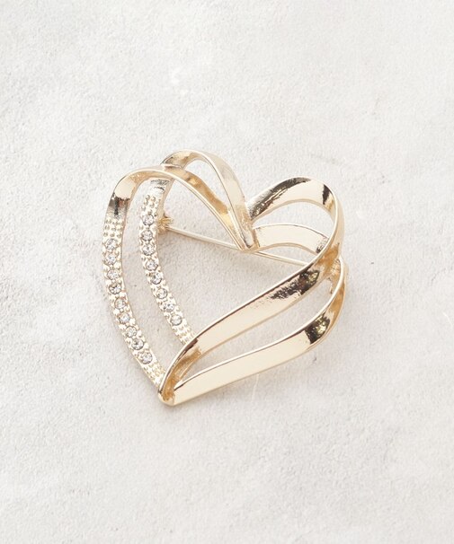 ダブルラインハートビジューブローチ