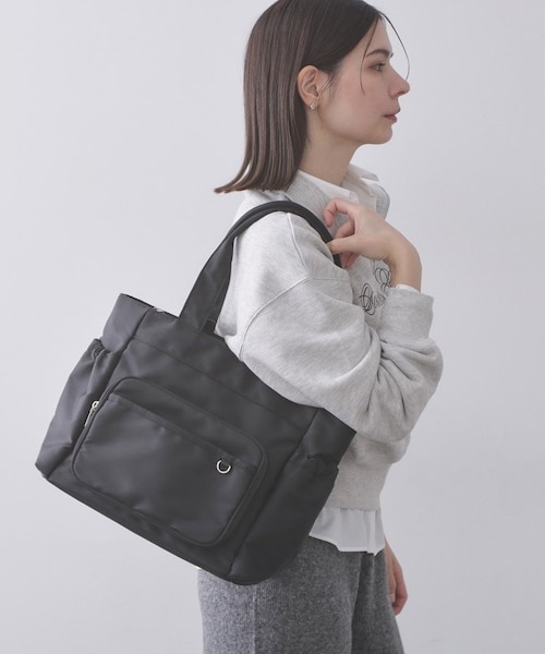 フロントポケット3層デザインBIGトートバッグ【マルチポケット