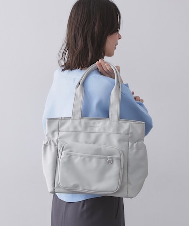 フロントポケット3層デザインBIGトートバッグ【マルチポケット】