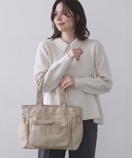 フロントポケット3層デザインBIGトートバッグ【マルチポケット】