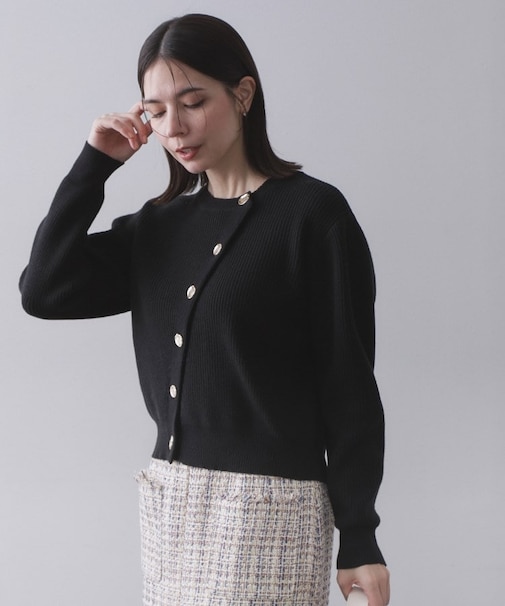 アシンメトリーボタンカーデ【洗濯機OK】