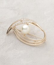 フェイクパール×ビジュー ニュアンスラインブローチ