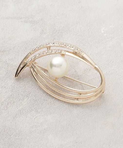 フェイクパール×ビジュー ニュアンスラインブローチ